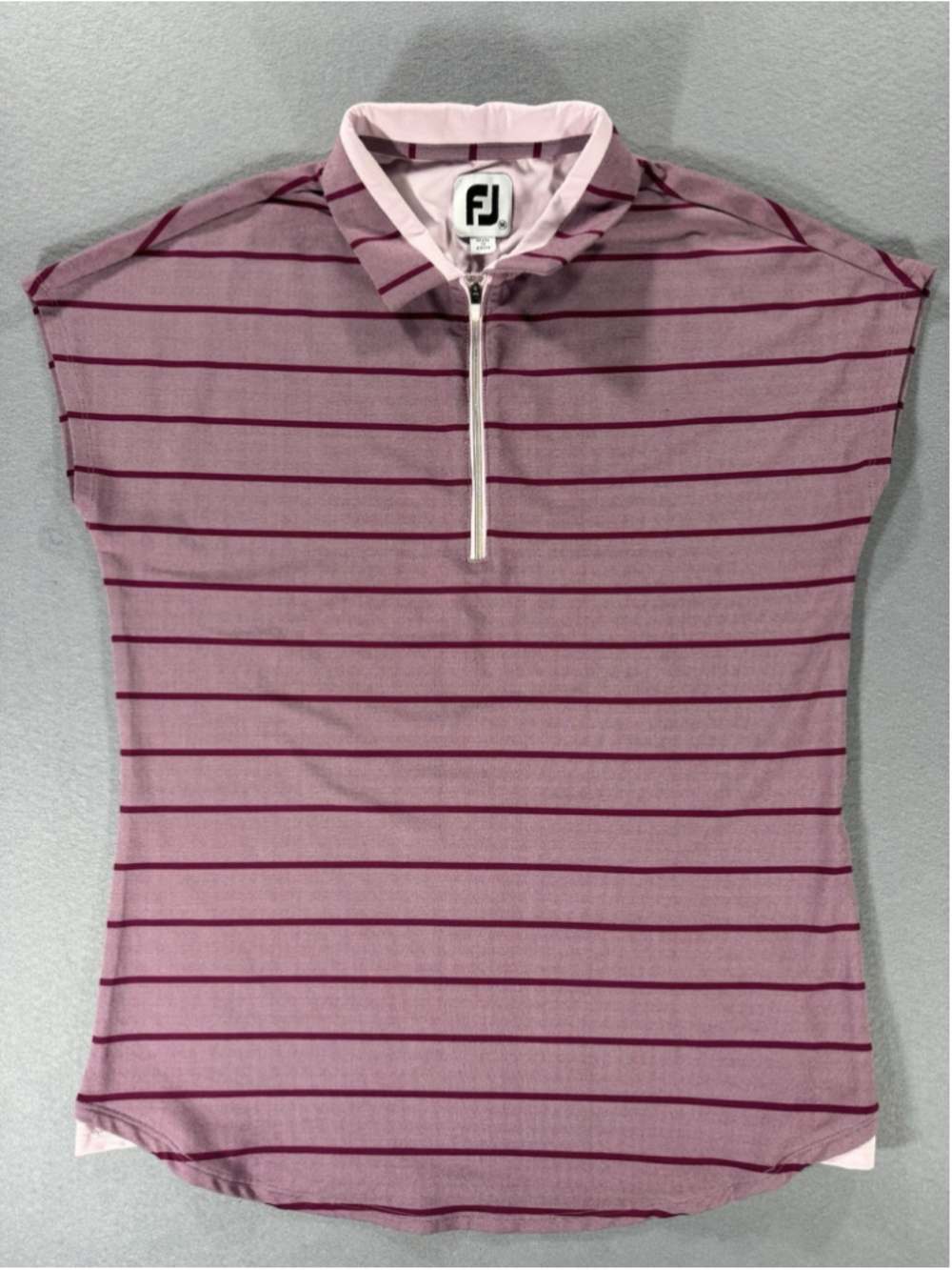 FootJoy Polo Shirt Womens Med Cap Sleeve Zip Birdseye Stripe Golf Pickleball